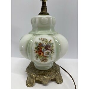 Hollywood Regency Mid Century Falkenstein Green Floral Melon Bubble Table Lamp